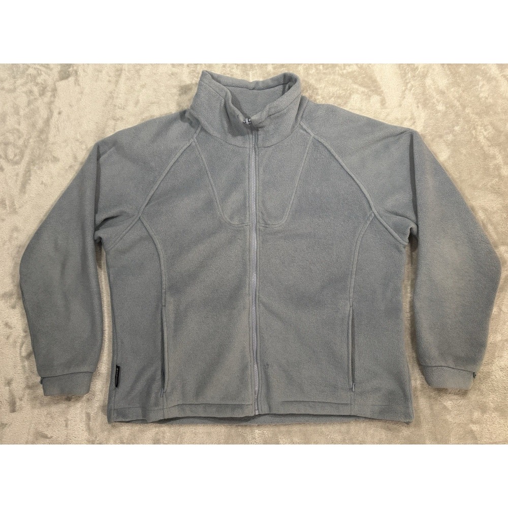 Columbia Jacket Women XL Blue Gray Interchange Fleece Full Zip Pockets Mock Neck